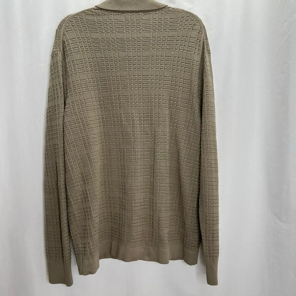 Banana Republic men’s cardigan tan button up plaid textured Fall ‘25 XXL Tall